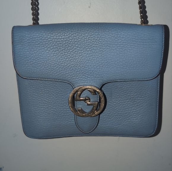 Authentic Gucci BLUE CALFSKIN LEATHER HANDBAG - Picture 5 of 13
